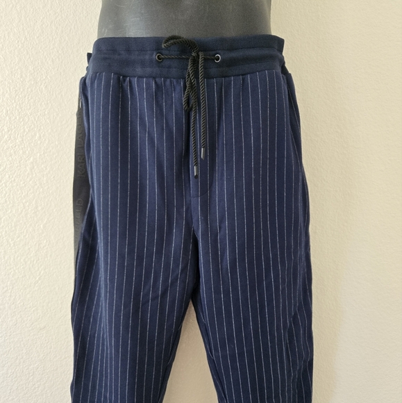 NWT Karl Lagerfeld Pinstripe Track Jogger Pants  Gym Sport Navy Size Medium - Picture 12 of 16
